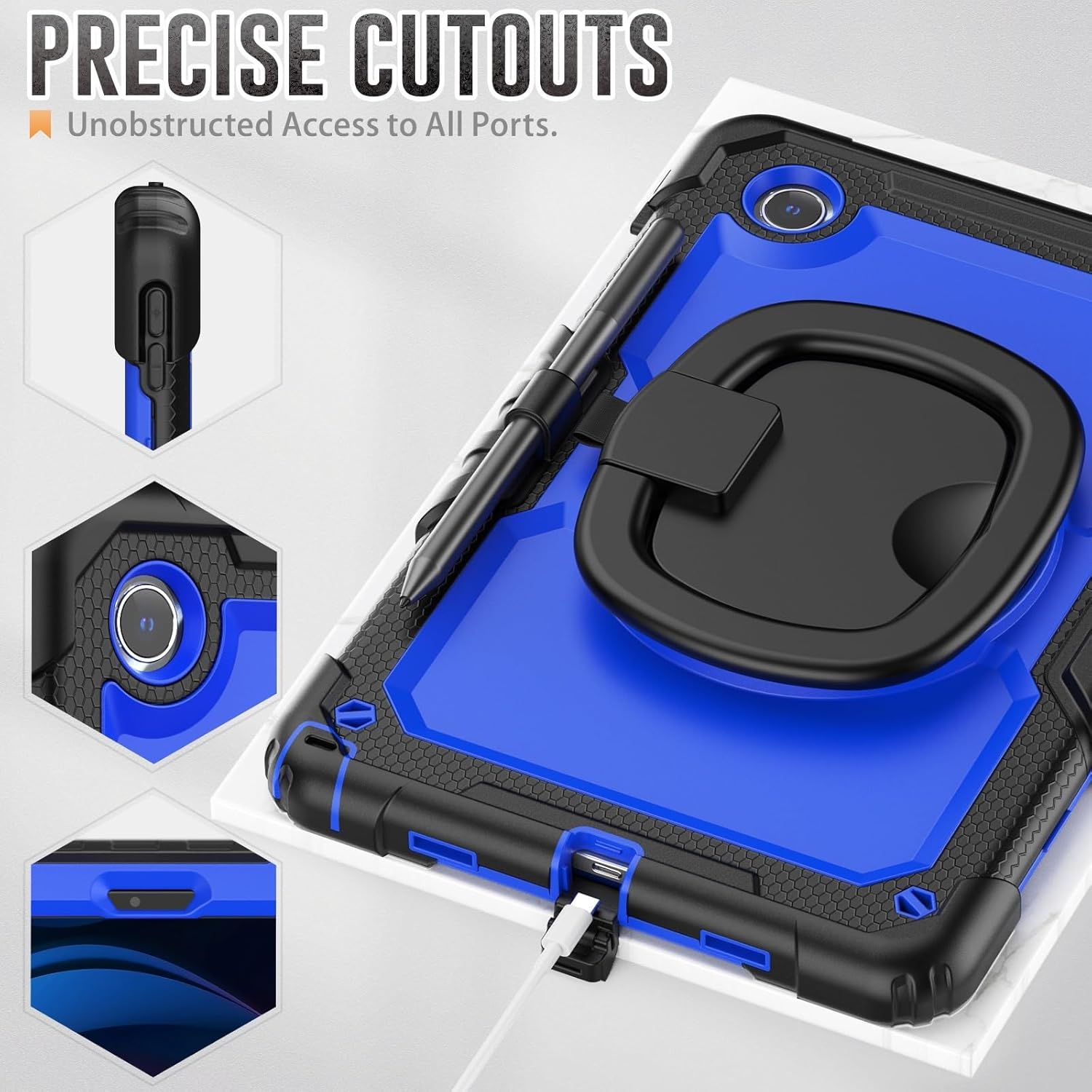 Husa Shockproof Armor, Sigloo, Pentru Samsung Galaxy Tab A7 Lite, Protectie 360, Negru / Albastru inchis, 8.7"