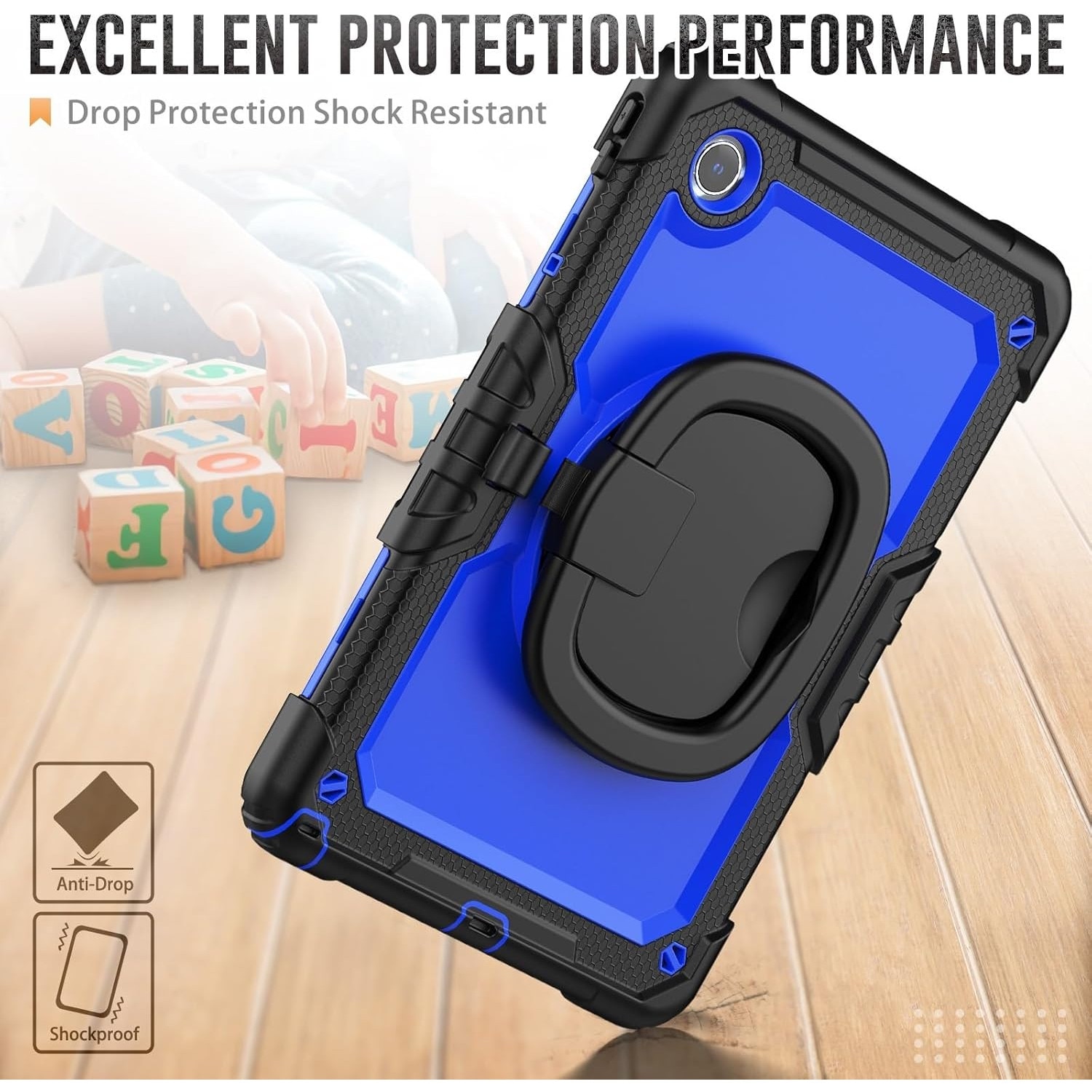 Husa Shockproof Armor, Sigloo, Pentru Samsung Galaxy Tab A7 Lite, Protectie 360, Negru / Albastru inchis, 8.7"