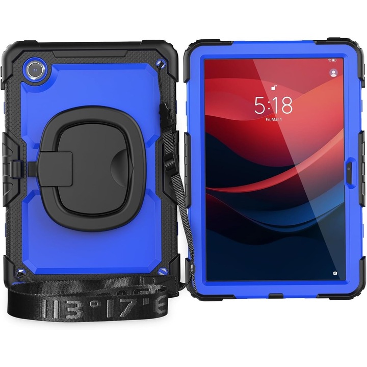 Husa Shockproof Armor, Sigloo, Pentru Samsung Galaxy Tab A7 Lite, Protectie 360, Negru / Albastru inchis, 8.7"