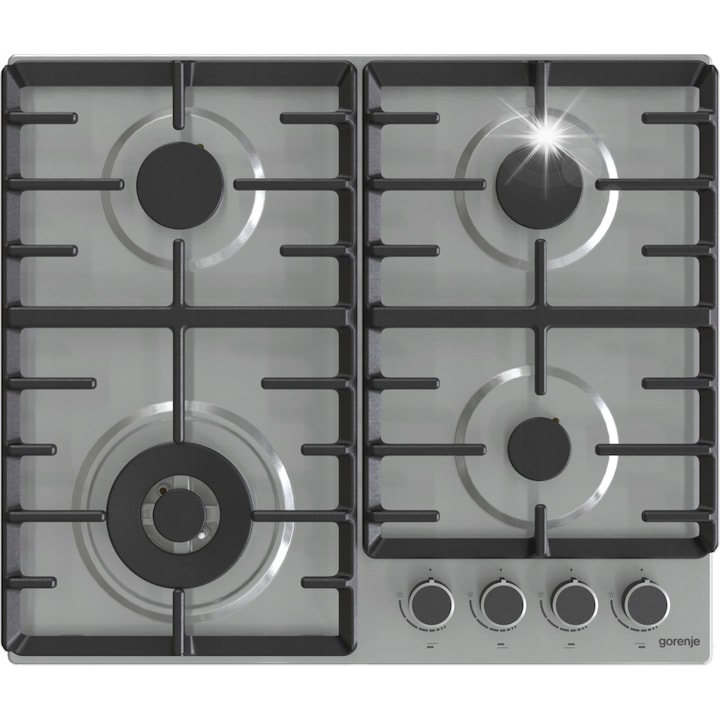 Gorenje gázfőzőlap, 60 cm, inox, 4 égő, öntöttvas rács
