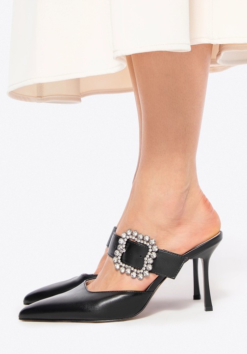 Saboti cu toc cui dama, Wittchen, piele naturala, catarama decorativa, negru