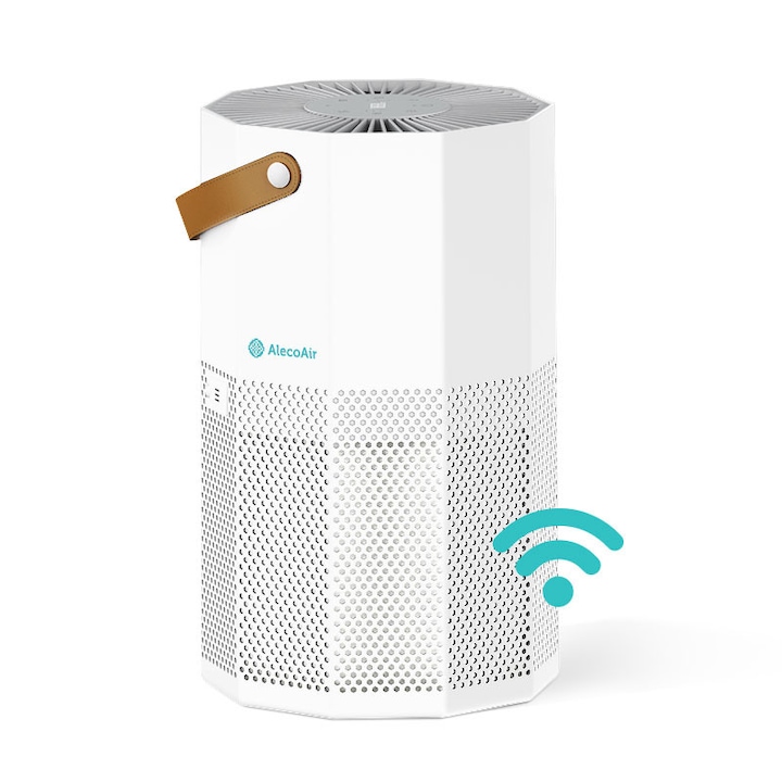 Purificator de aer AlecoAir P50 ROUBIQ, Wi-Fi, Lampa UV-C, Filtru True HEPA, Alb, 287x271x460mm