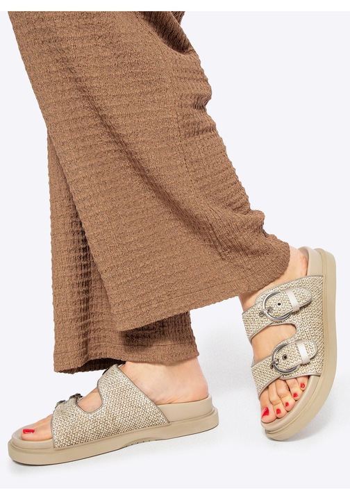 Slapi Wittchen, bej, impletitura sintetica, slip-on, curele reglabile