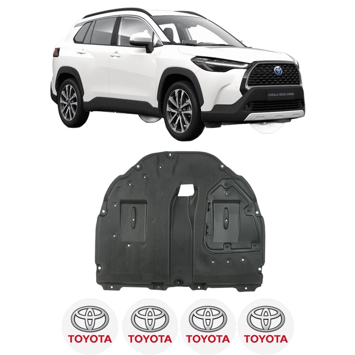 Scut motor TOYOTA COROLLA CROSS (ZVG1_, ZSG1_, MXGH1_, MXGA1_) din 2022-2023, protectie auto, plastic, 4x Stickere auto cu TOYOTA