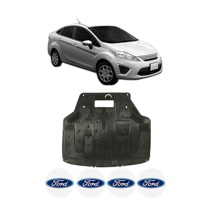Scut motor FORD FIESTA Saloon din 2002-2017, protectie auto, plastic, 4x Stickere auto cu FORD