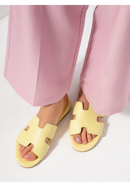 Papuci Wittchen, decupaj H, galbeni, piele ecologica, toc plat
