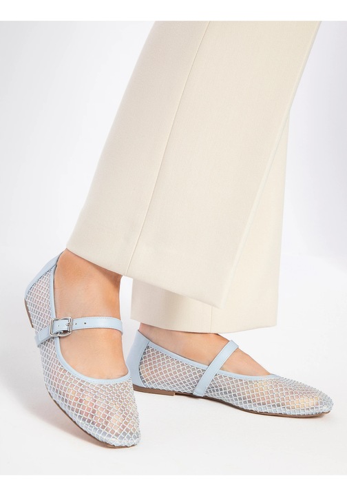 Дамски балеринки Wittchen, блестящи акценти, сини, синтетичен материал
