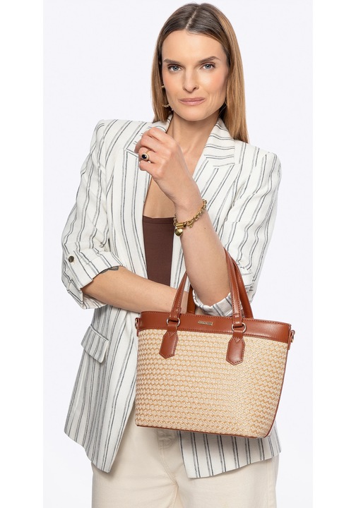 Geanta dama WITTCHEN, stil boho, ecologica, bej-maro, dimensiuni compacte