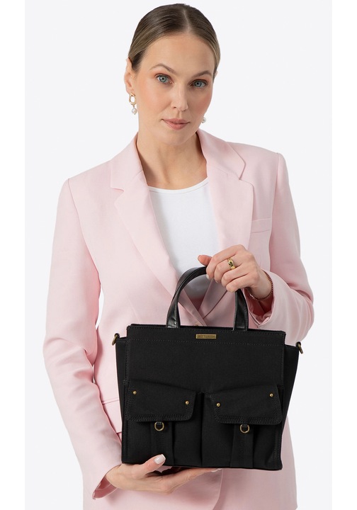 Geanta dama WITTCHEN, neagra, din bumbac si poliester, cu doua manere si curea reglabila