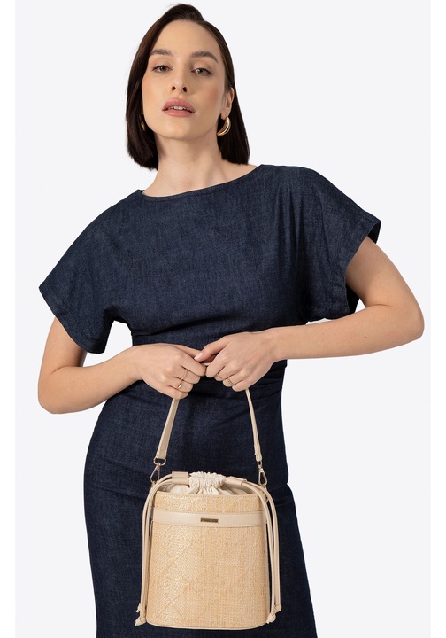 Дамска чанта WITTCHEN, тип торба, бежова, текстилен и екологичен материал, с две отделения, регулируема презрамка.