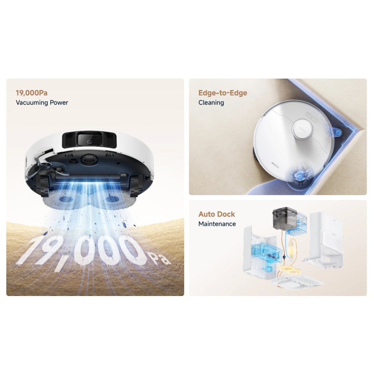Robot aspirator si mop MOVA P50 Ultra, 19000Pa, Auto-curatare, Perii anti-incurcare, Statie inteligenta, Alb