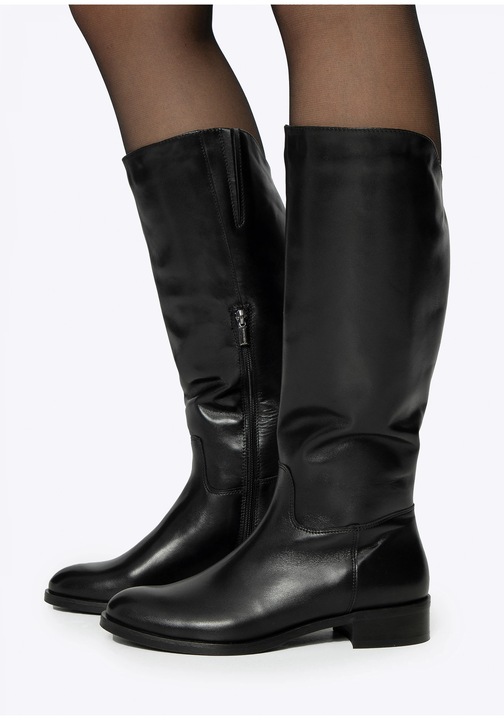 Cizme dama, Wittchen, piele naturala, negru, talpa lata, tija elastica