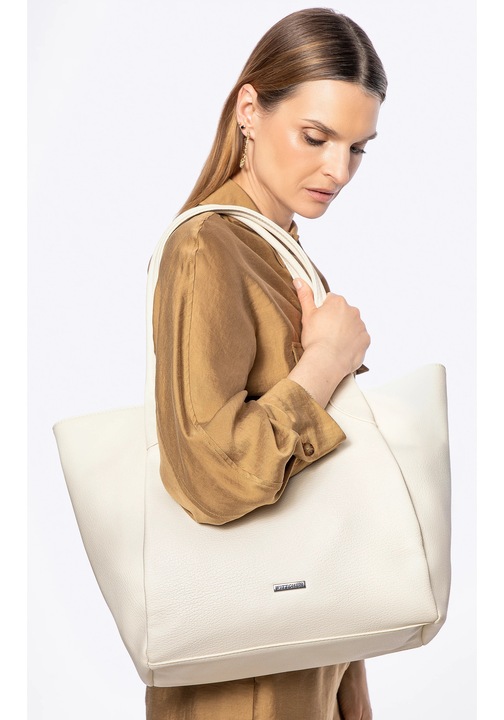 Дамска чанта shopper WITTCHEN, еко кожа, кремава, с два джоба, закопчаване с цип