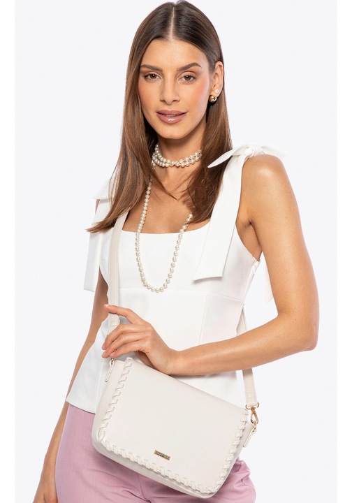 Дамска чанта за рамо WITTCHEN, кремава еко кожа, декоративни детайли, размери 30x25см