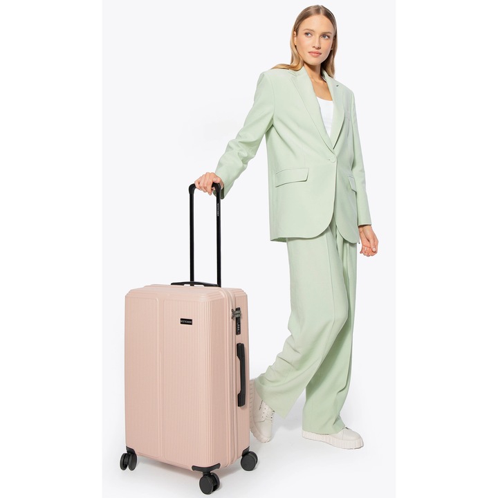 Troler mediu WITTCHEN, ABS, roz pudrat, 4 roti, 360°