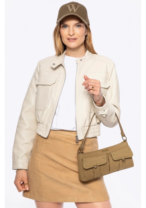 Дамска чанта WITTCHEN, модел с дръжки и регулируема презрамка, 44% памук, 36% полиестер, 20% полиуретан, каки