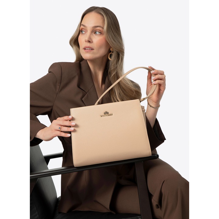 Чанта от естествена кожа WITTCHEN, модел с връзки, бежова