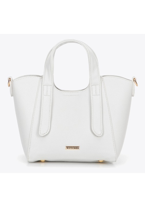 Дамска чанта WITTCHEN мини, екологична, бяла, с декоративни дръжки и регулируема презрамка