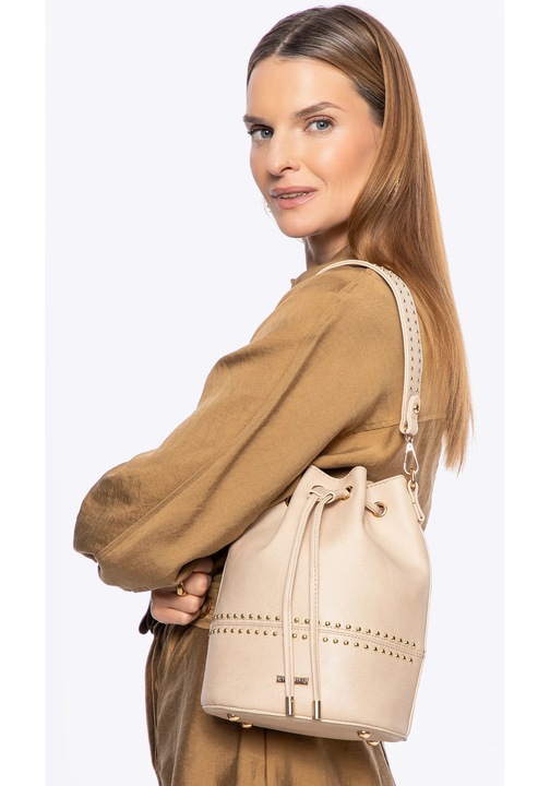 Дамска чанта WITTCHEN, тип торба, екокожа, с блестящи капси, бежова, комплект с регулируема презрамка