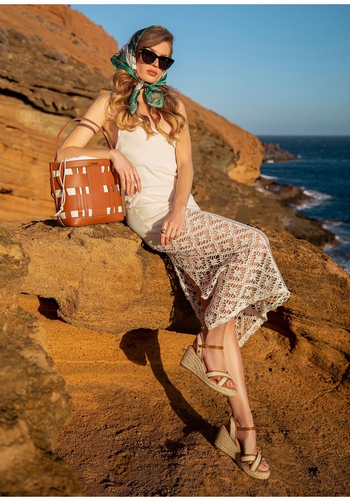 Geanta dama WITTCHEN, torebka worek, ecologica, design impletit, culoare maro, dimensiuni variate.