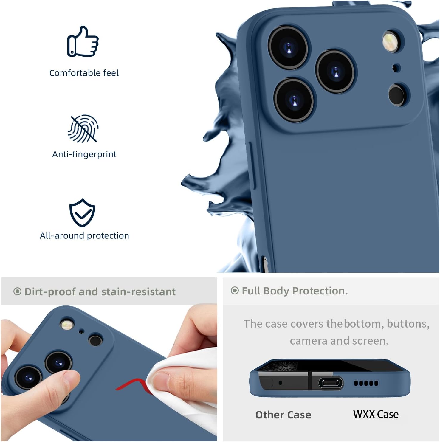 Husa Soft Touch, slim, ALC Mobile, anti soc, compatibila cu IPhone 17 Pro, Albastru Inchis Tpu