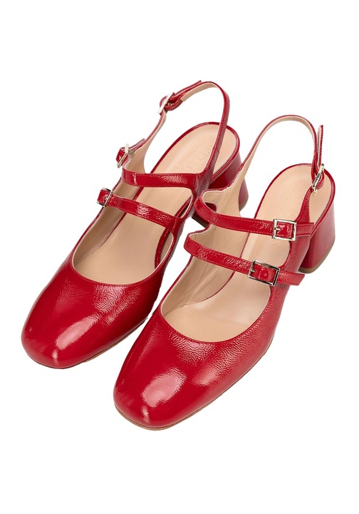 Pantofi cu toc dama, Wittchen, piele naturala, toc gros, varf rotunjit, rosu