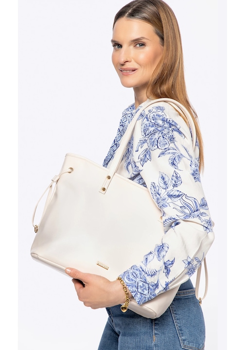 Geanta shopper din ecopiele WITTCHEN, crem, doua compartimente, detalii decorative