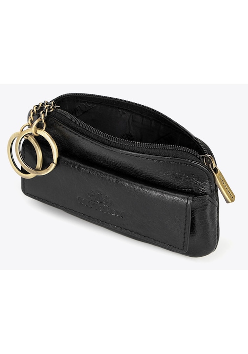 Калъф за ключове от естествена кожа WITTCHEN, колекция Italy, черен, с два пръстена за ключове, закопчаване с цип