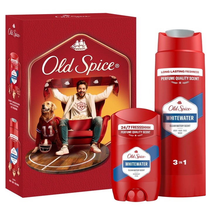 Set cadou Old Spice Pentru fanii sportului: Deodorant stick Whitewater 50 ml, Gel de dus Whitewater 250 ml