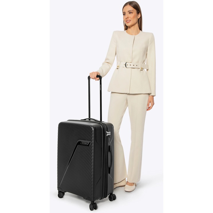 Troler mediu WITTCHEN, polipropilen, extensibil, design modern, negru-argintiu, 55x35x23cm