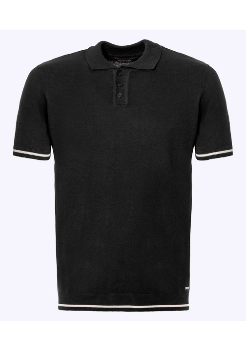 Tricou polo barbatesc Wittchen, bumbac, negru, guler cu nasturi, borduri contrastante