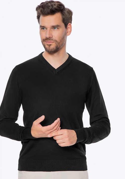 Pulover barbatesc, Wittchen, bumbac/casmir, croiala clasica, negru