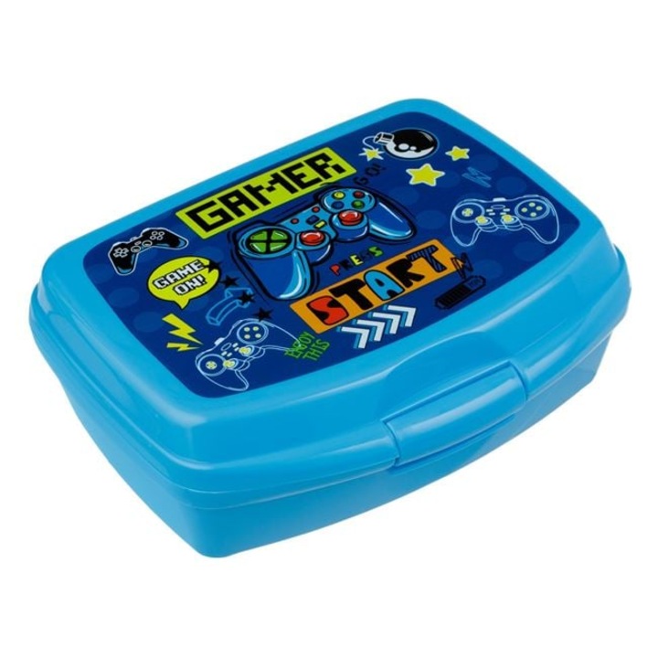 Caserola pentru copii BREZIUM Gamer, 0.55 L, albastru, cu tava, lingură și furculiță