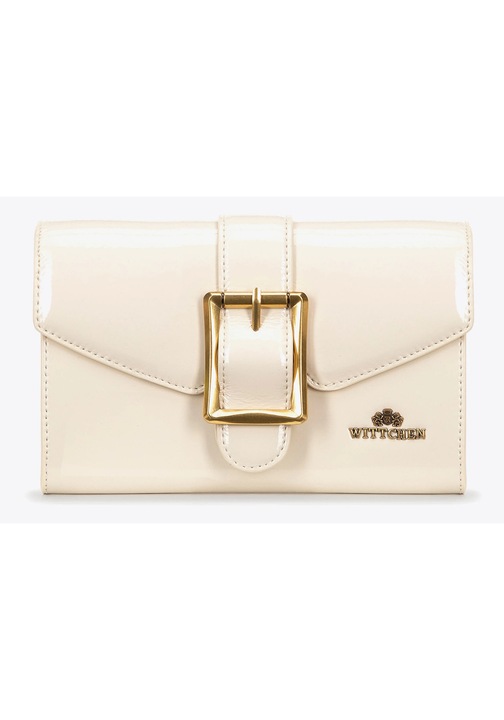 Дамска чанта за рамо WITTCHEN, от естествена лачена кожа, с 2 отделения, светлобежова