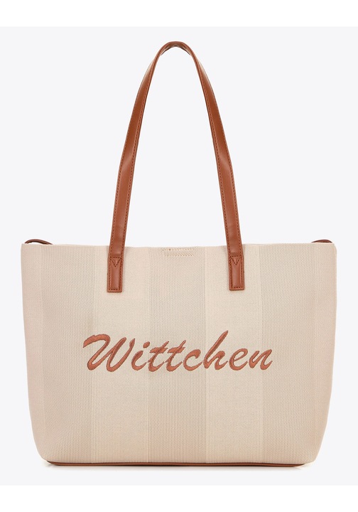 Чанта shopper WITTCHEN, бежово-кафява, полиестер, с бродирано лого, с дръжки от екокожа