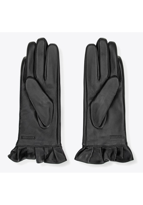 Manusi de dama din piele cu volane decorative, negre, piele naturala, negre, XS