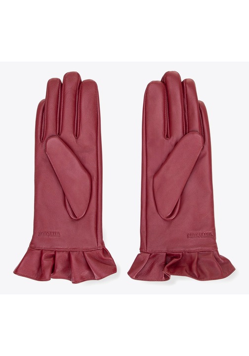 Manusi de dama din piele cu volane decorative, bordo, piele naturala, bordo, marimea XS