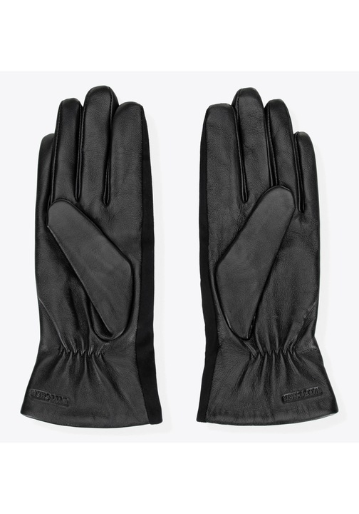 Manusi calduroase pentru femei cu flori brodate, negre si rosii, piele naturala, negre si rosii