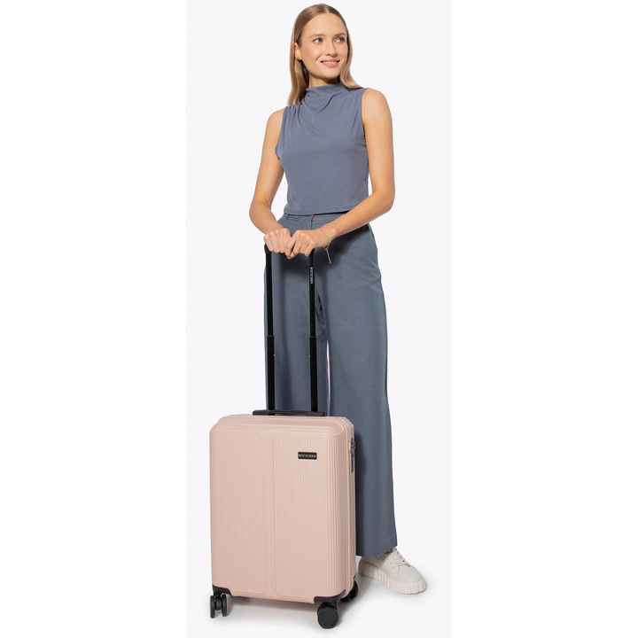 Troler WITTCHEN Stripes Line, ABS, 4 roti, roz pudrat, dimensiuni aproximative.