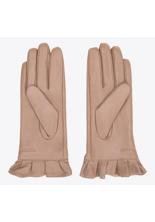 Manusi de dama din piele cu volane decorative, bej, piele naturala, bej XS