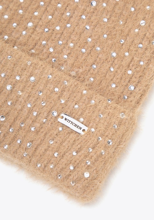 Caciula dama WITTCHEN, cu cyrkonii, bej, 100% acril, 23cm