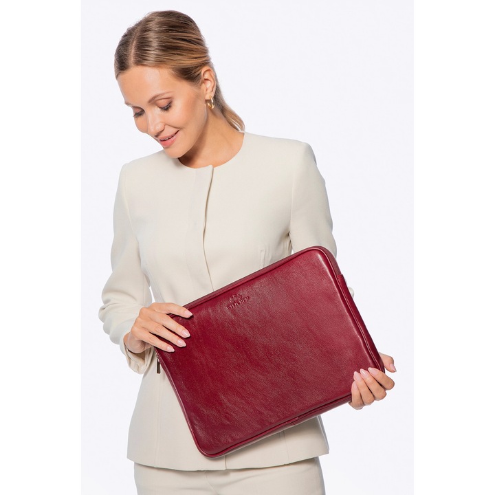 Geanta laptop 15,6" WITTCHEN din piele naturala, rosie, dimensiuni 25x36cm, cu captuseala moale