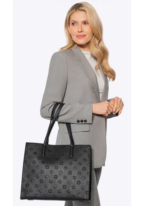 Чанта shopper от екокожа с релефен подпис, WITTCHEN, 3 отделения, черна