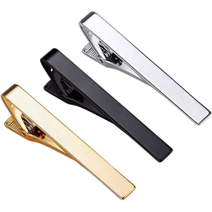 Set 3 Cleme De Cravata Pentru Barbati, SACONELL, Model Lung Cu Margini Drepte, Potrivite Pentru Nunta Si Afaceri, Argintiu/Auriu/Negru
