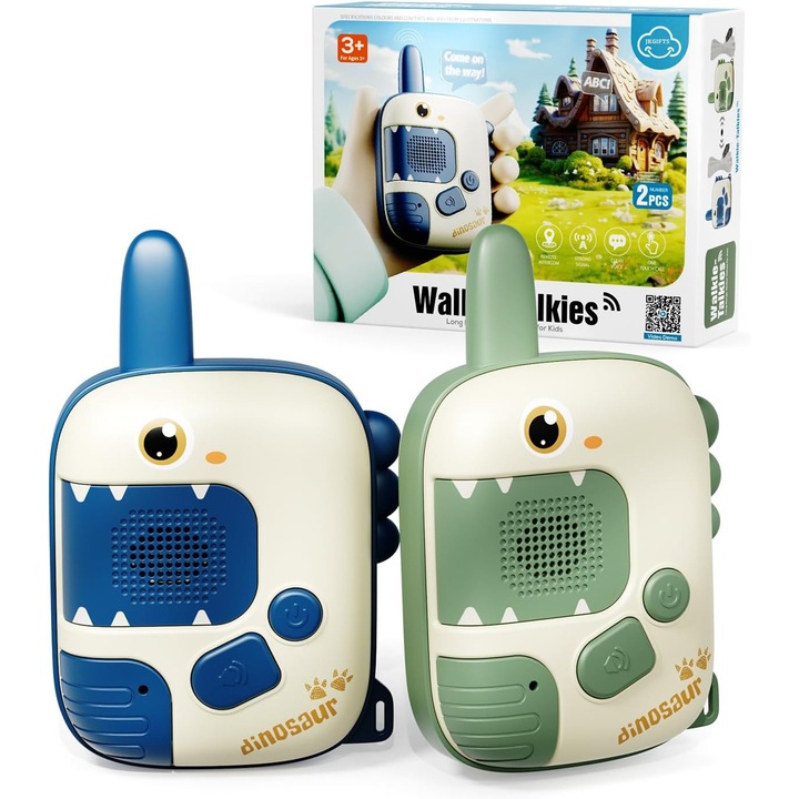 Dinoszaurusz Walkie Talkie gyerekeknek, OVERTANG, 300m, könnyen használható, 3-9 év, 2 darabos szett