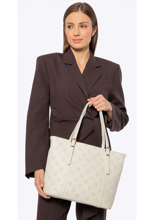 Шопър чанта от екологична кожа с десен, WITTCHEN, кремава