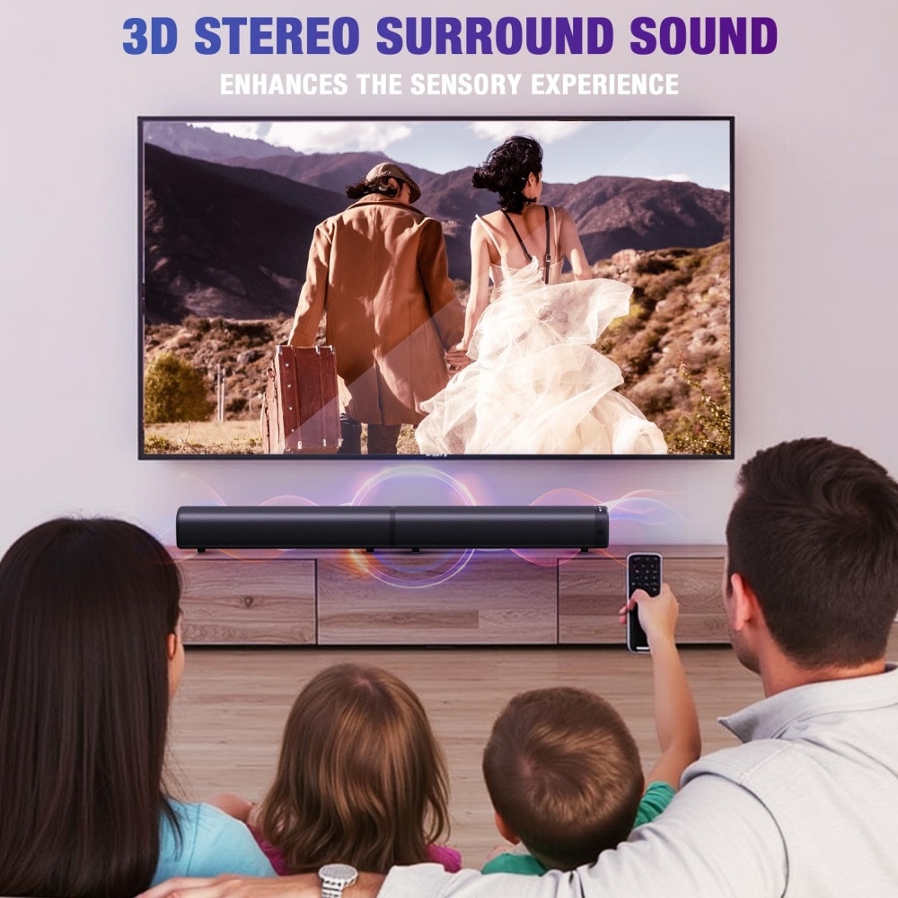 Bara de sunet, bara de sunet de 100 W pentru Smart TV, bara de sunet Bluetooth 5.3, difuzor detasabil 2 in 1 cu efect de bas, sunet surround home theater, conexiuni ARC/optice/AUX/USB, pentru TV/PC/proiectoare
