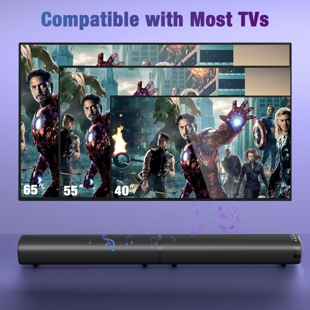 Bara de sunet, bara de sunet de 100 W pentru Smart TV, bara de sunet Bluetooth 5.3, difuzor detasabil 2 in 1 cu efect de bas, sunet surround home theater, conexiuni ARC/optice/AUX/USB, pentru TV/PC/proiectoare
