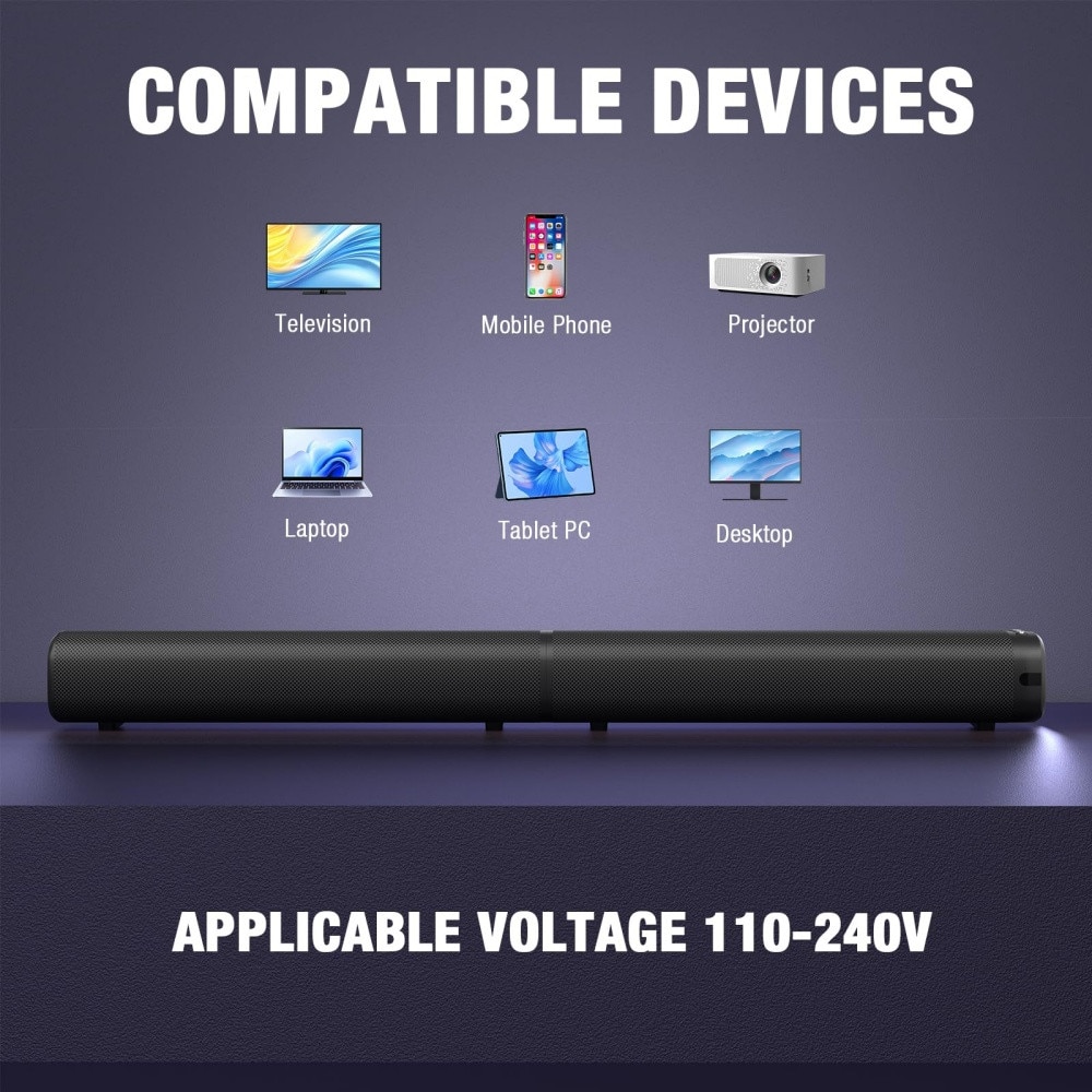 Bara de sunet, bara de sunet de 100 W pentru Smart TV, bara de sunet Bluetooth 5.3, difuzor detasabil 2 in 1 cu efect de bas, sunet surround home theater, conexiuni ARC/optice/AUX/USB, pentru TV/PC/proiectoare