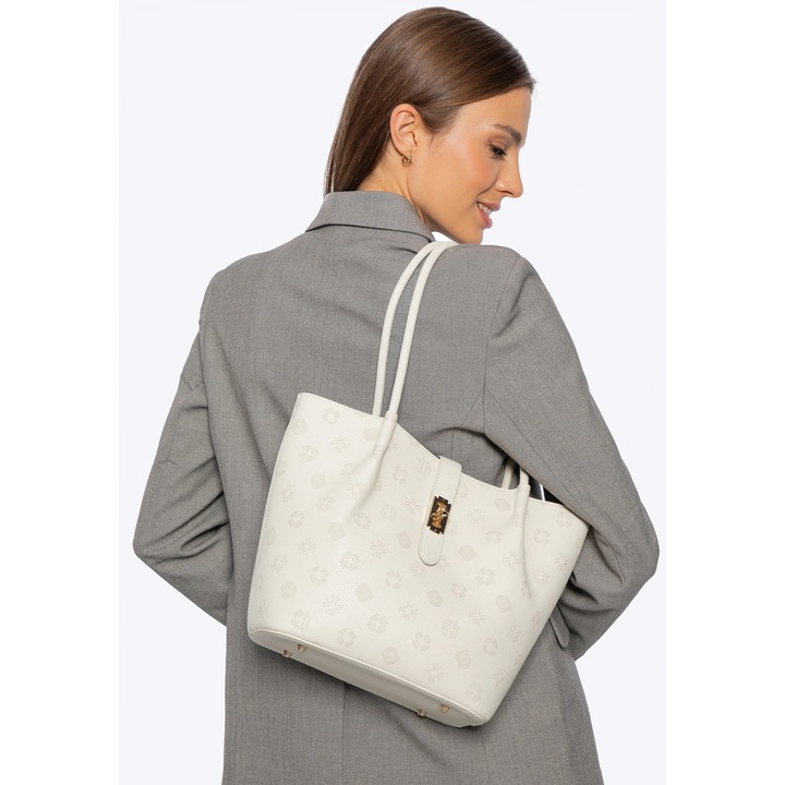 Дамска чанта WITTCHEN от екологична кожа, кремава, 3 отделения, с дълги дръжки